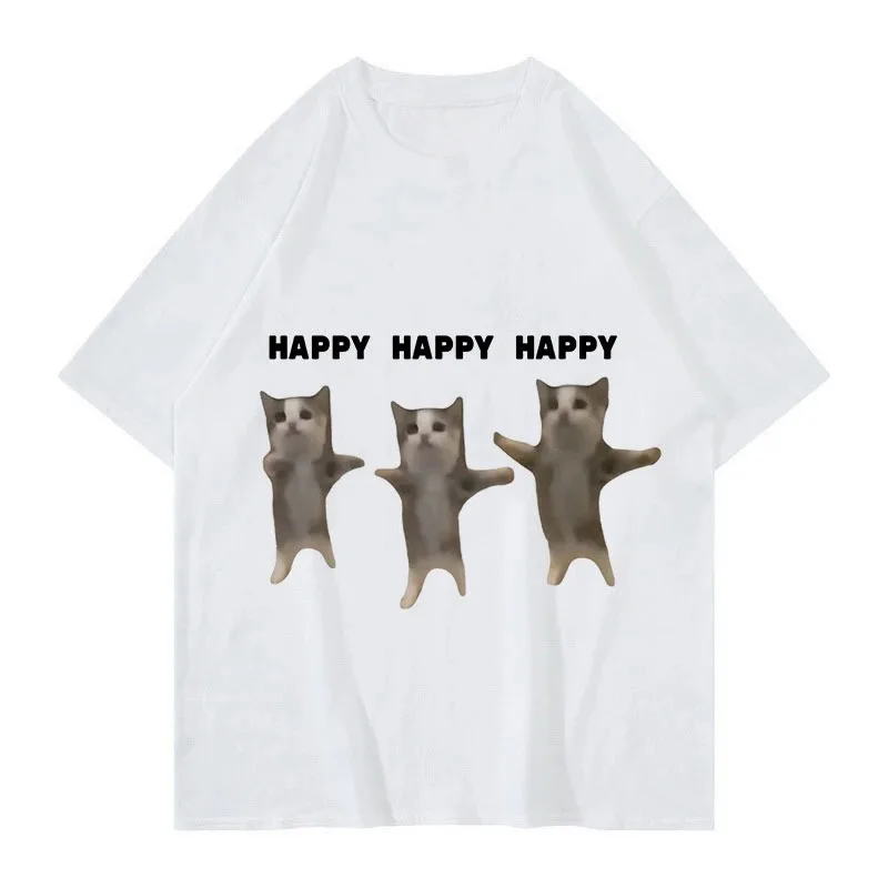 Fun cute Cat Meme graphic Happy Dance Cat Print Casual fashion Comfortable Everyday Men's and women's universal T-shirt
