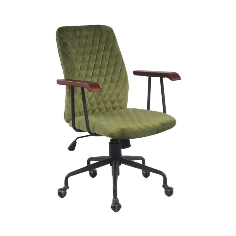 Modern style high-back green velvet swivel office chair with chrome base lift chair, suitable for home office use