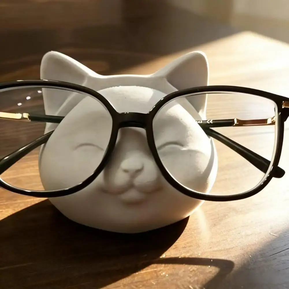 Office Glasses Holder Cute Cat Face Glasses Holder Stand Resin Eyeglasses Display Rack for Desk Sunglasses for Nightstand