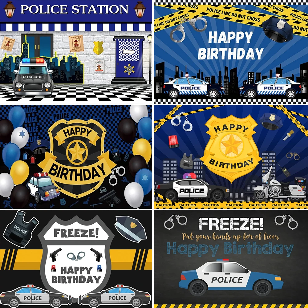 

Police Theme City Night Patrol Car Uniform Policeman Baby Boys Birthday Party Photography Background Decor Photo Studio Props