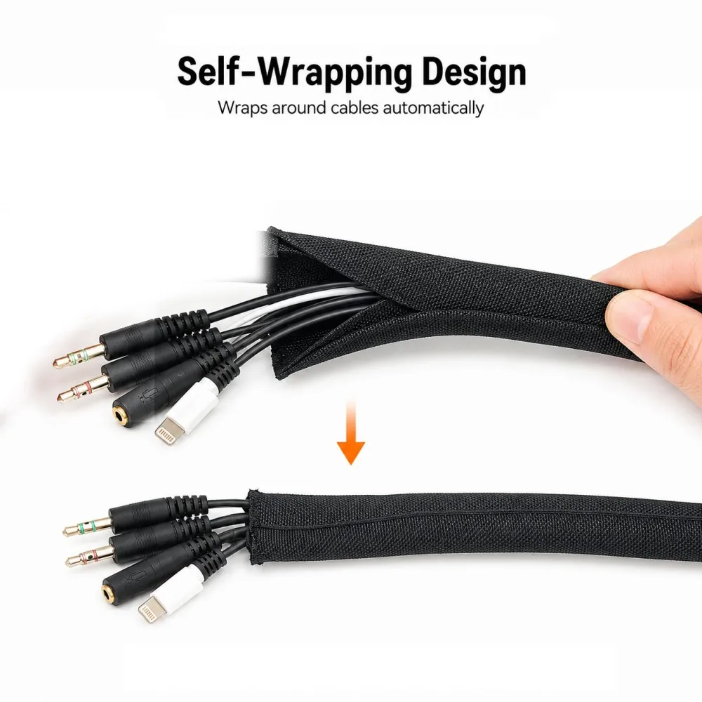 Black Cable Sleeve Self Closing PET Braided Expandable Sleeve ID 3mm-50mm Insulated Protection Line Organizer Wire Cable Sleeve