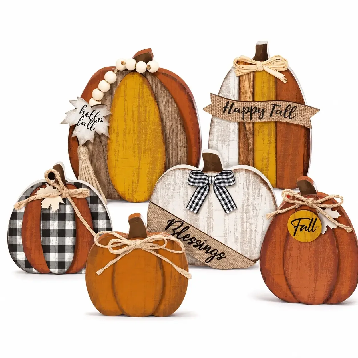 EARLIGROW 6pcs Autumn Decoration Set, Rustic Pumpkin Wooden Sign, Thanksgiving Layered Tray Decor, Party Decor, Suitable For Autumn, Thanksgiving, Anniversary, Or Other Special Occasions Where A Festive Autumn Atmosphere Needs To Be Created.