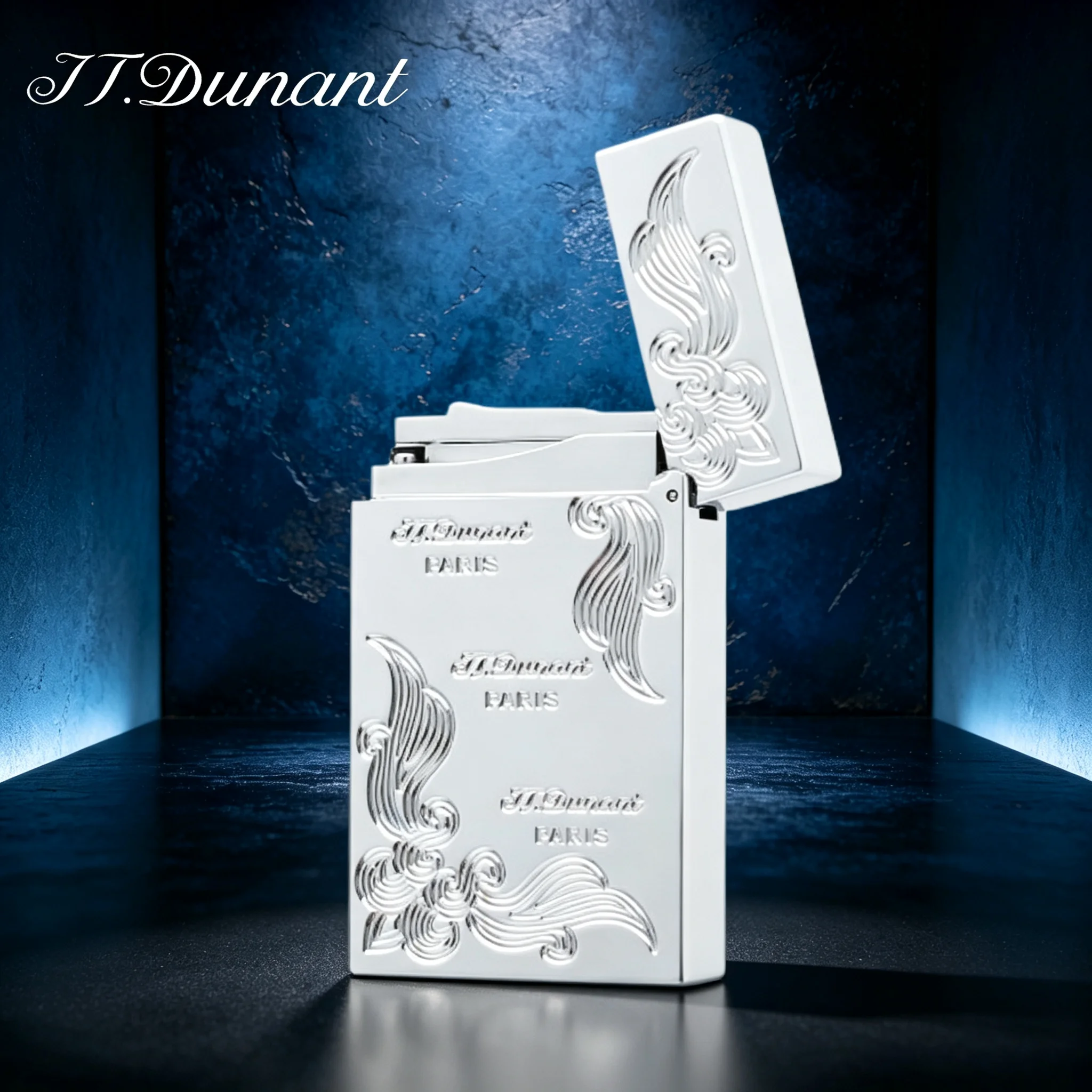 JT.Dunant Lighter Sliver Brass Clear Snap Sound Carved Refillable Butane  Gas Lighter  With Gift Box For Business
