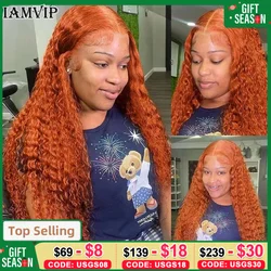 30 Inch Ginger Orange Color 13x6 Full Lace Front Wigs Water Curly Human Hair Wigs 13x4 HD Transparent Deep Wave Lace Frontal Wig