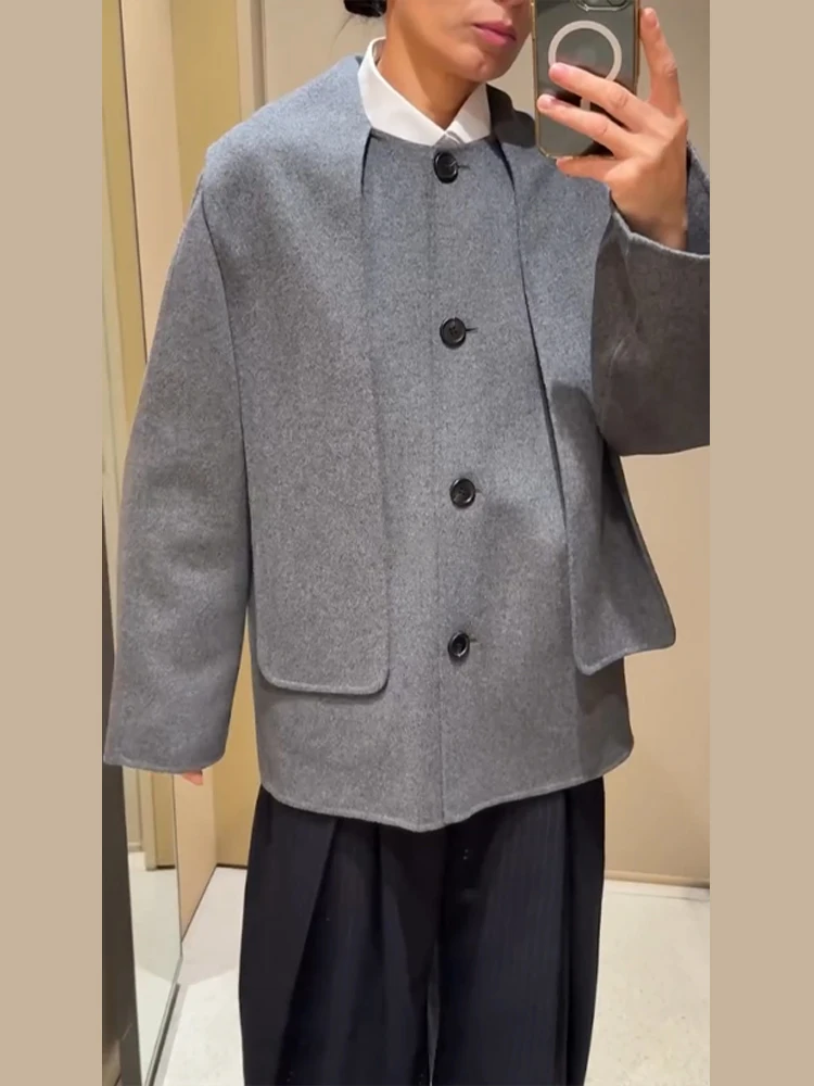 معطف نسائي صوف شبكي غير رسمي وشاح أنيق بياقة وأكمام طويلة معاطف نسائية واحدة الصدر موضة شتاء وربيع ملابس خارجية أنيقة للسيدات