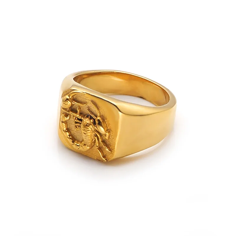 316l Roestvrij Staal Goud-Kleur Gotische Stijl Punk Schorpioen Mannelijke Retro Ring Schorpioenpatroon Ringen Voor Mannen Sieraden