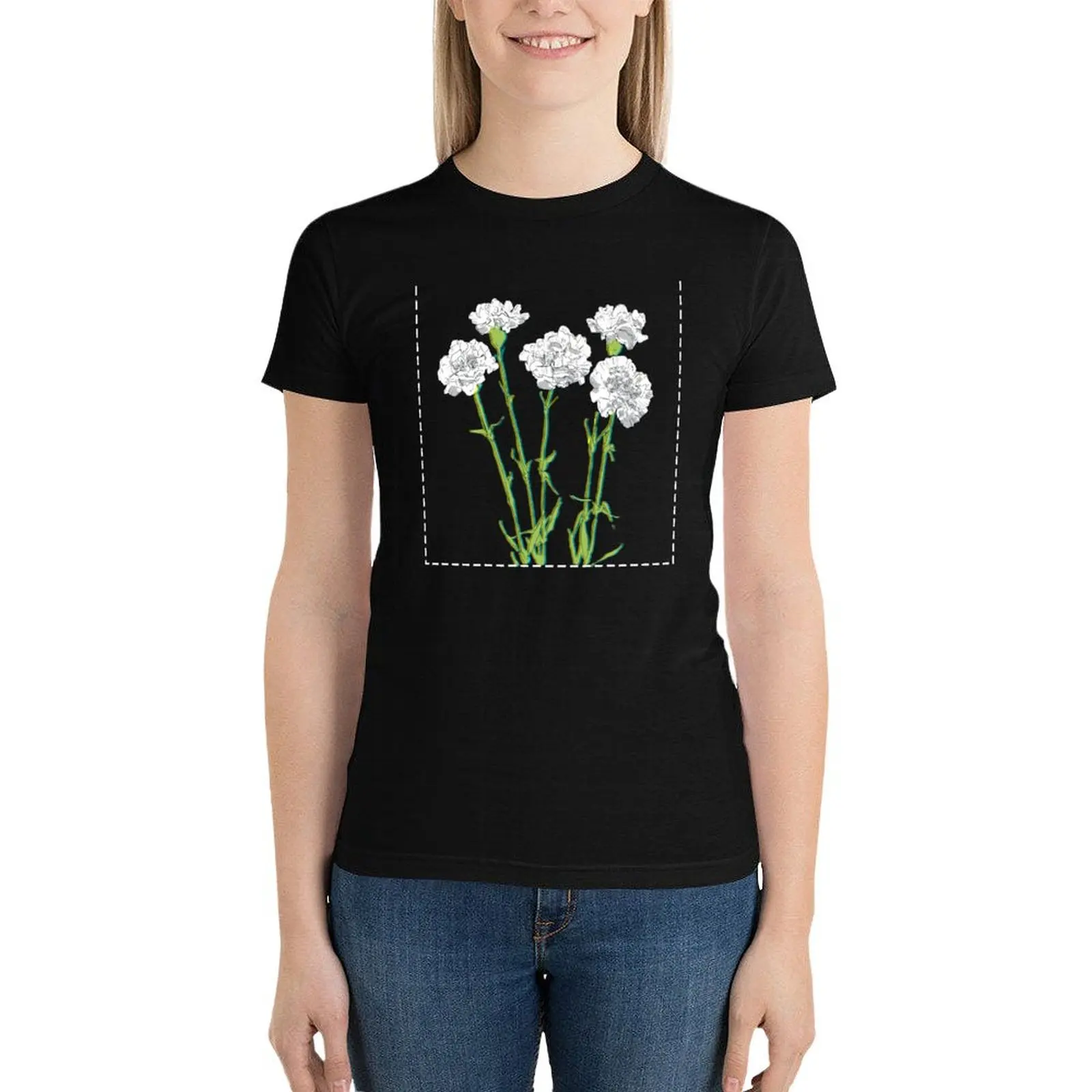 White Carnation white background T-Shirt anime clothes aesthetic clothes funny luxury designer clothing Women