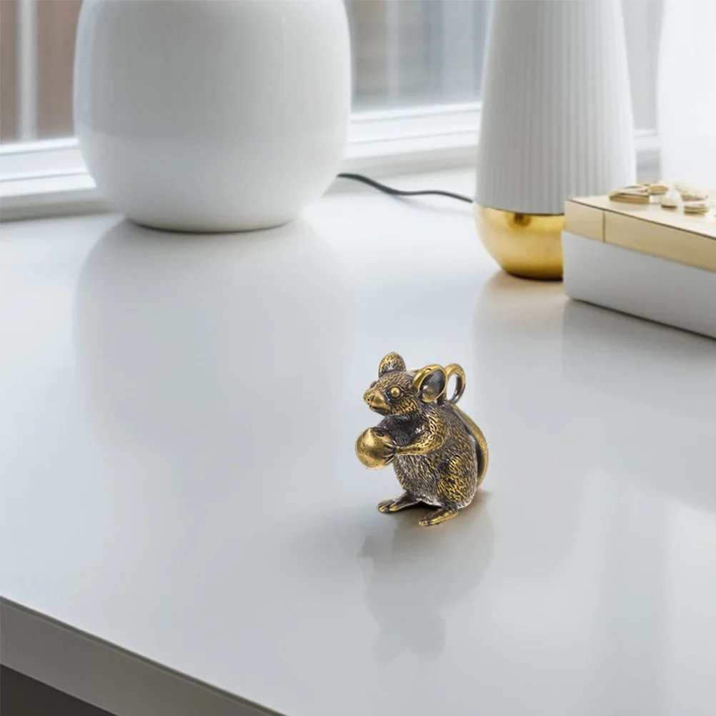 

2 шт. латунная статуя мыши, декоративный предмет с мышью удачи, миниатюрный размер, офисный стол, украшение для дома