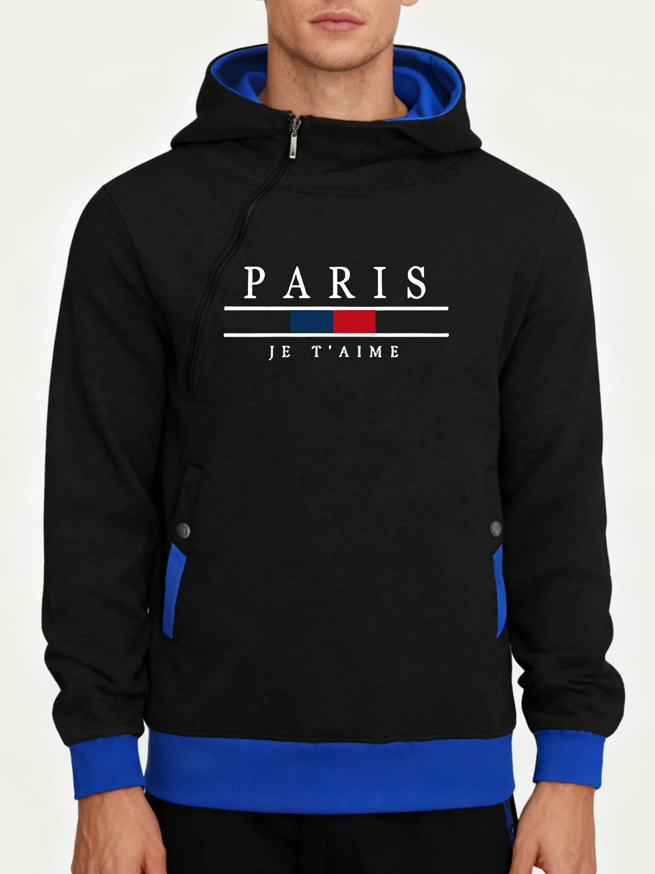 باريس Je T'Aime الطباعة الرجالية الخريف اللون حجب الملابس الرياضية موضة الرياضة هوديس الدافئة لينة البلوز الشارع ملابس فضفاضة #1