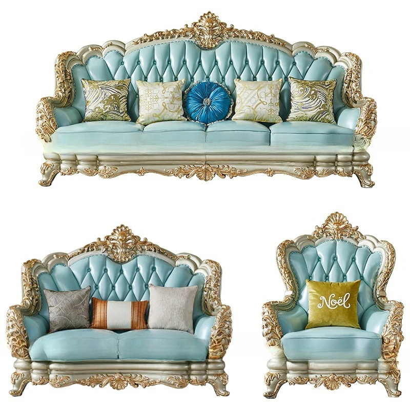 

Solid wood double-sided carved European leather sofa living room