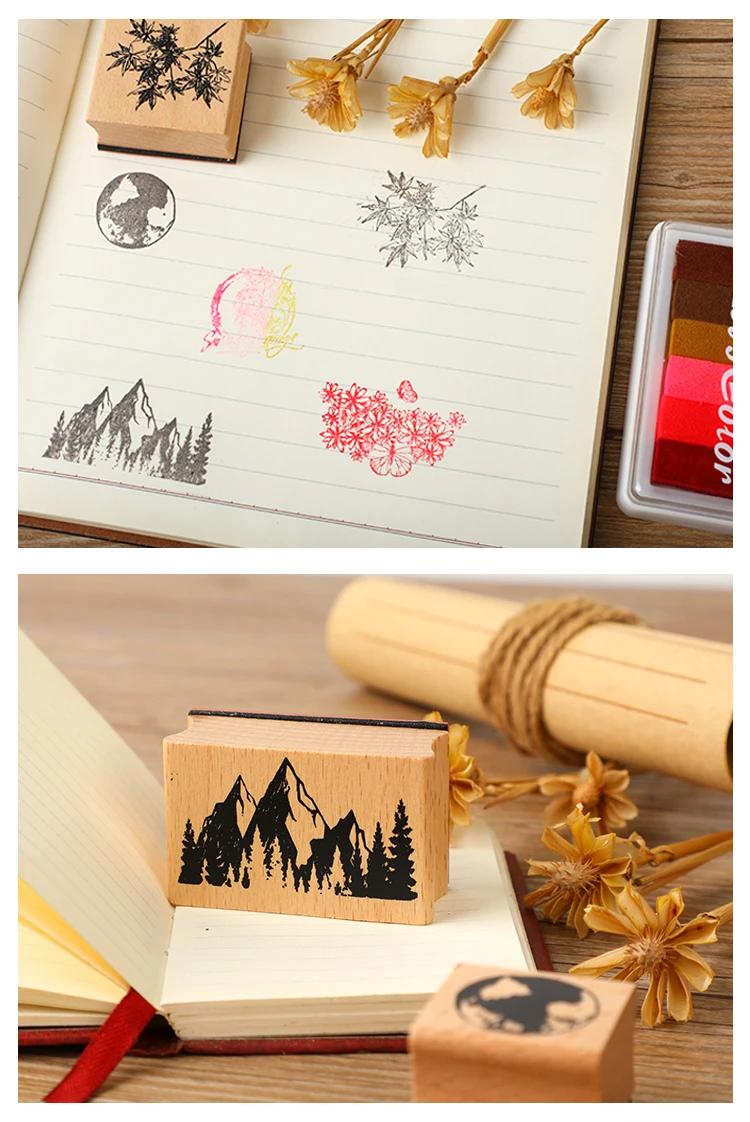 Journal GO Vintage Holzstempel mit Blumenmuster für DIY Scrapbooking, Album, Briefpapier, Journaling, Holzsiegel, Tagesplaner – Detail 7
