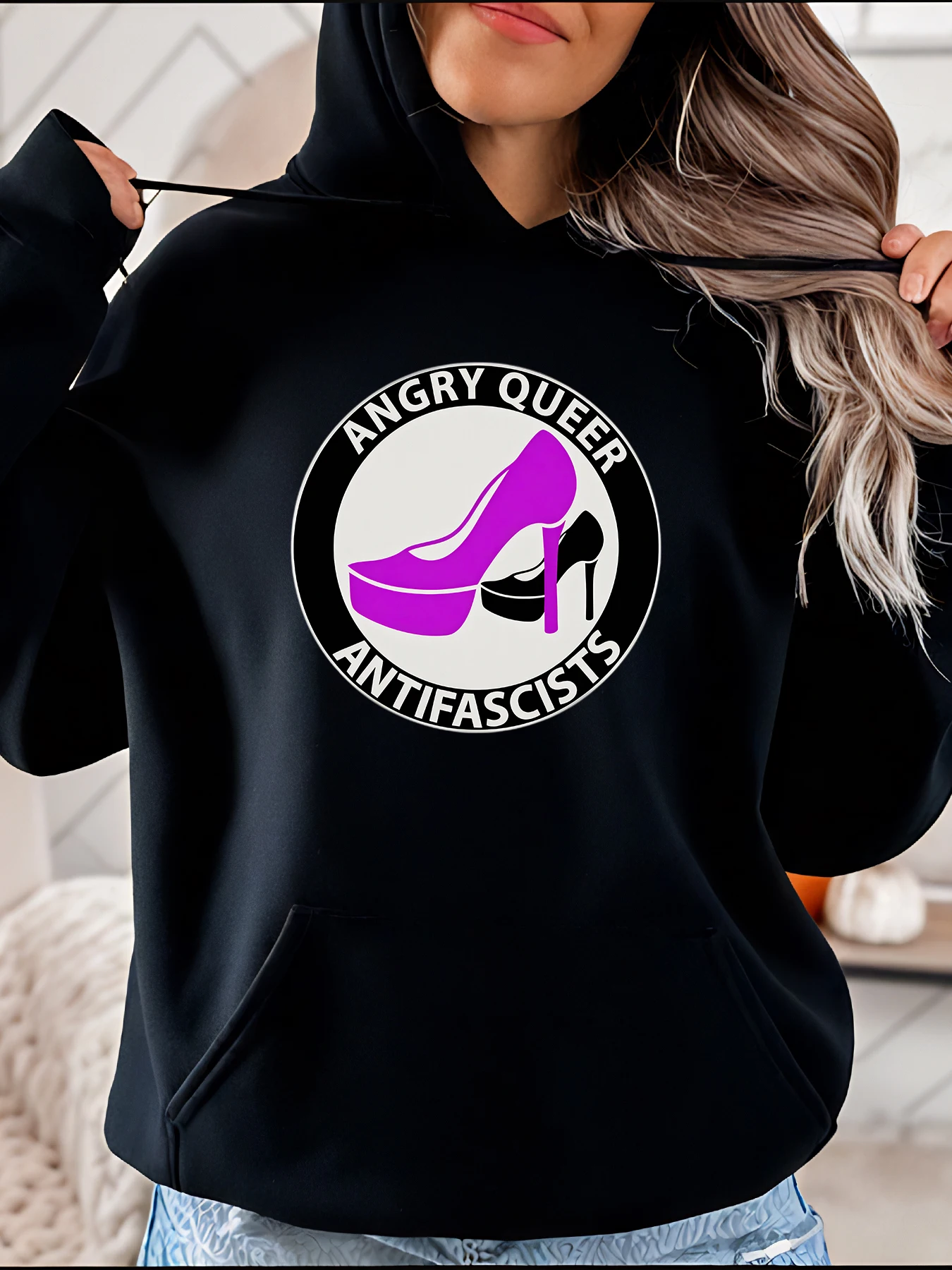 Angry Queer Antifascists Hoodie High Heel Print Unisex Sweatshirt Streetwear Fashion Activist Statement Pullover 280