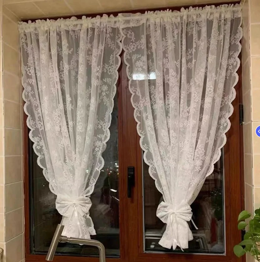 1pc Vintage Floral Embroidery Lace Sheer Clear Curtain White French Door Curtains For Bedroom Kitchen Sheer Curtain Drapes