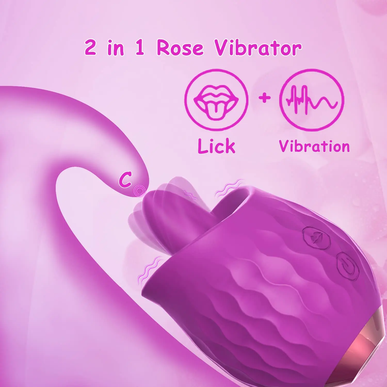 Rose Toy Vibrator for Women: Clitoral Tongue Licking Vibrator, Honnee 2 in 1 Clitoris Stimulator Nipple Massager with 10 Modes &