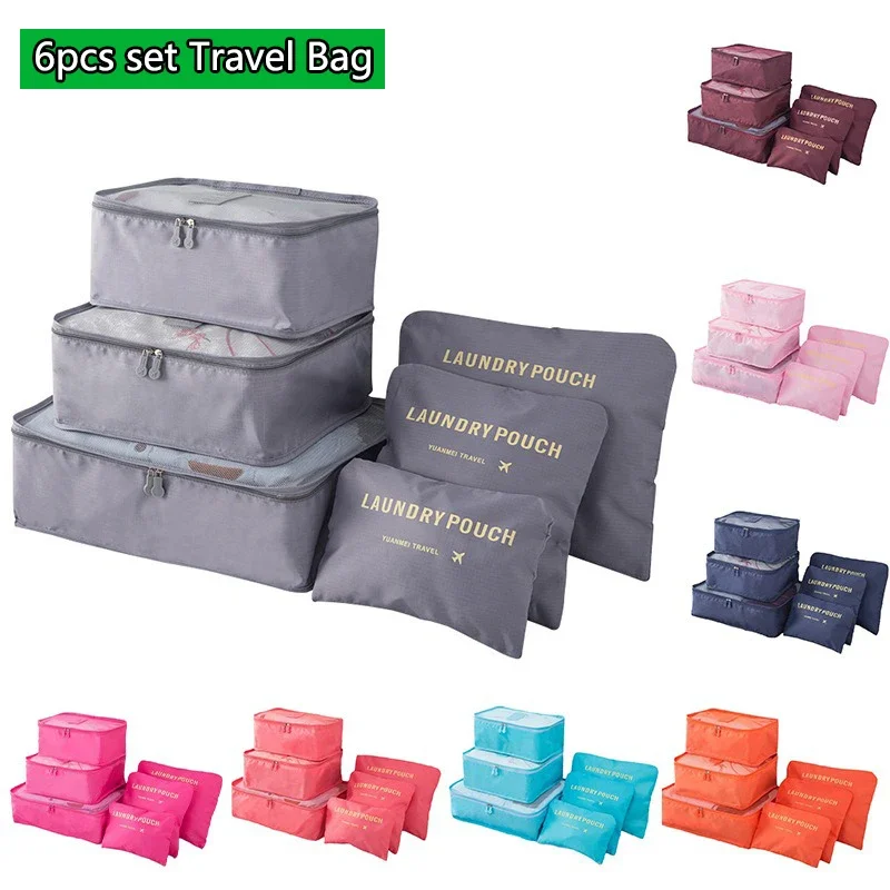 

6pcs Travel Storage Organizer Bags Portable Travel Suitcase Organizer Bags For Women Clothes Shoes Makeup Bag Luggage Organizer