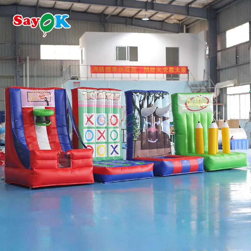 SAYOK Carnival Games 1.5mx1.2mx2m Inflatable Basketball Shooting Game Big Pencil Bull Horn Tic Tac Toe Toss Ring Inflatable Game