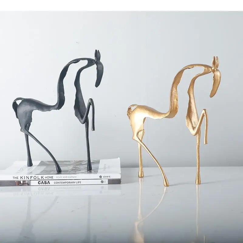 Minimalist Hollow Out Horse Sculpture Desk Decoration Stainless Steel Ornaments Modern Decor Crafts Abstract Animal Statue