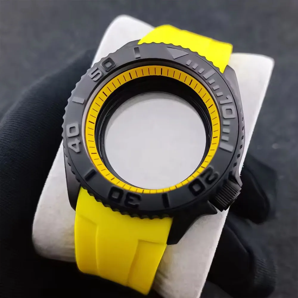 Caja NH35 de 42mm de alta calidad SKX007, cristal de zafiro para hombre, funda negra/plateada para SKX Mod 316L, acero inoxidable compatible con movimiento NH35 NH36