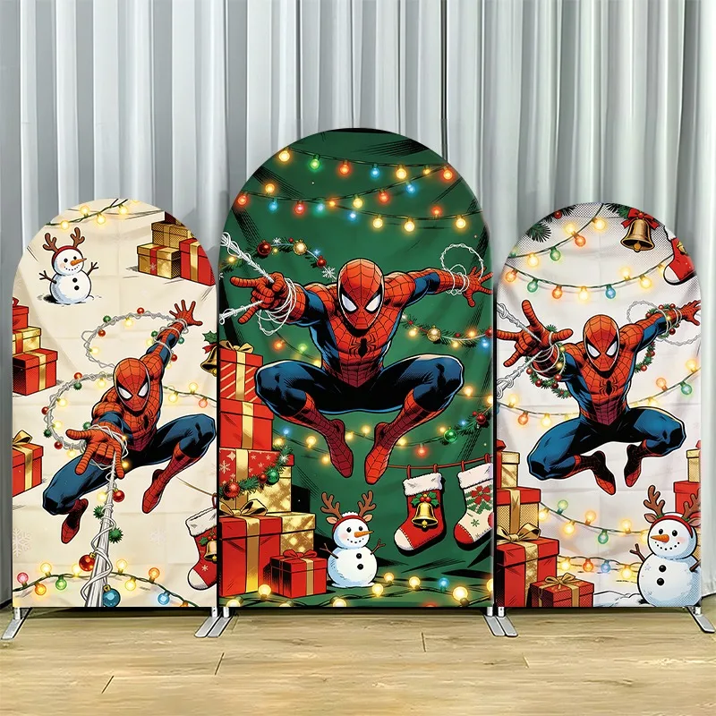 

Arch Backdrop Cover Single Side Spider Man Holiday Festive Lights Snowmen Gifts Party Decoration Photo Booth Background Props