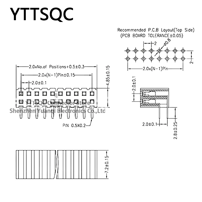10pcs 2.0mm PH7.2mm 2X4/5/6/8/9/10/12/20/22/40P Right Angle Double Row gold-plated PCB Female Pin Header Connector Socket