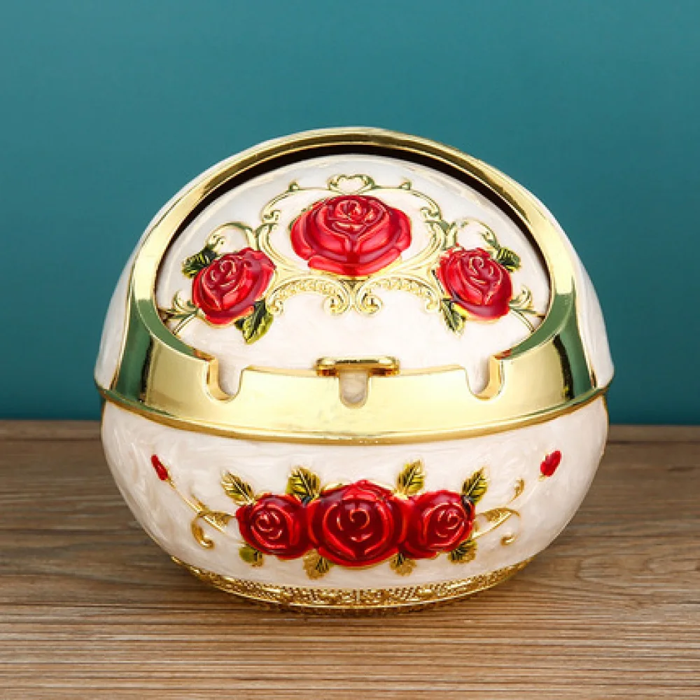 Retro Metal Ashtray With Lid Artistic Decor Piece Unique Office Home Ornament Windproof Craft Statue Gift