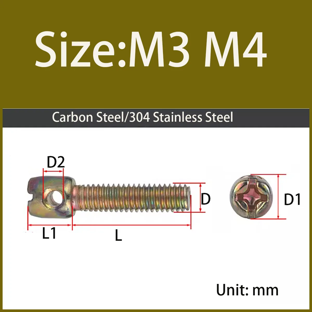 Carbon Steel/304 Stainless Steel Lead Seal Screw with Hole Cross Bolt M3M4