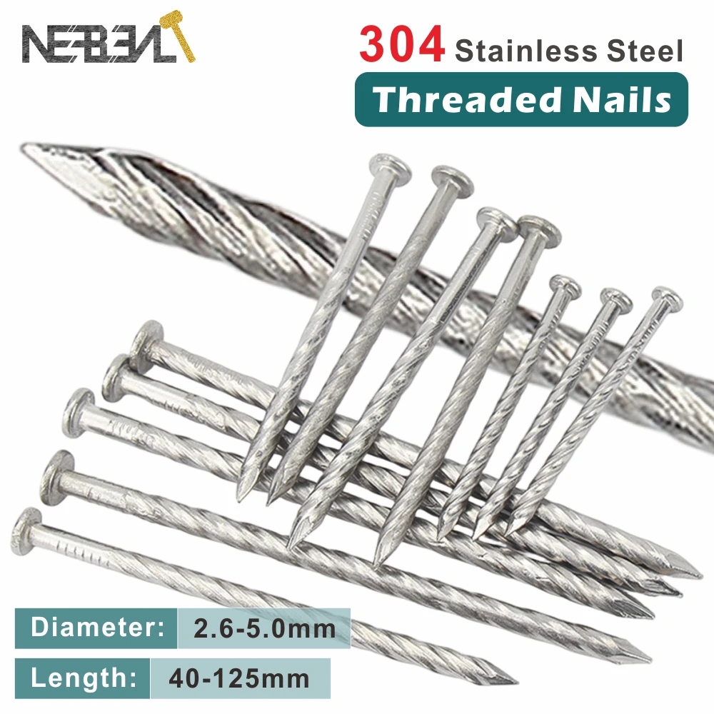0.25KG Twist Thread Floor Brad Nails-304 Stainless Steel, 1.5-5 Inch Lengths for House Floor & Wall Repair