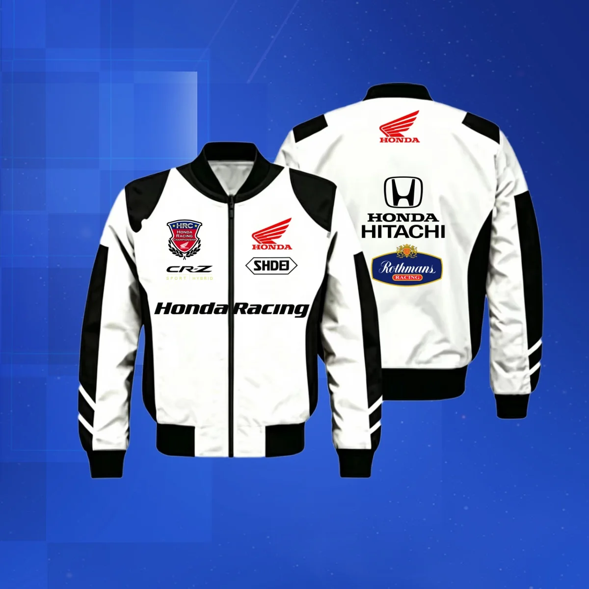 Honda Racing Retro Racing Suit Hitachi Co branded Unisex Stand up Collar Zipper Jacket Street Style Jacket