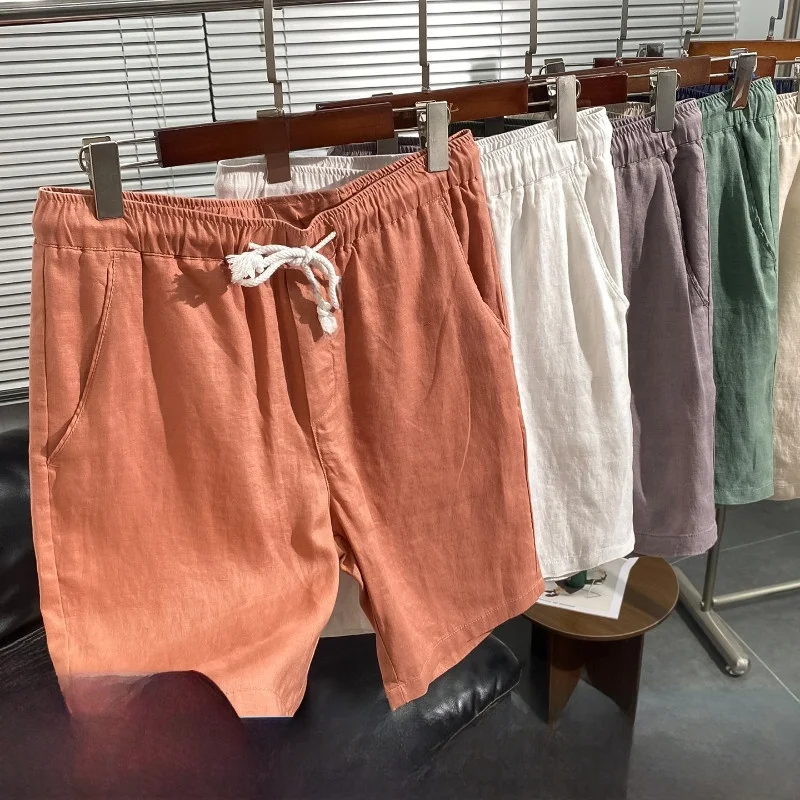 Men's Casual Cotton Shorts Summer Fashion Comfortable Moisture Absorbent Elastic Waist Pure Color Versatile Loose Fit Shorts