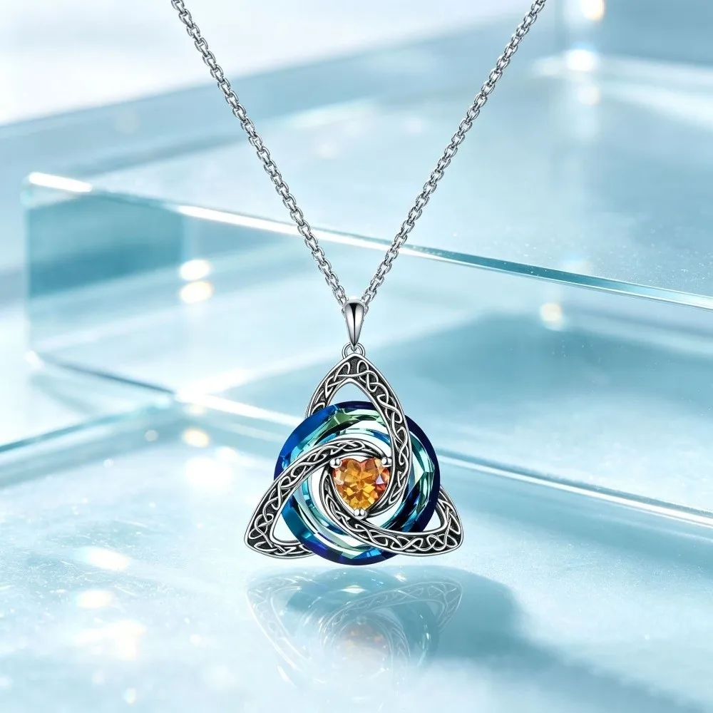 New Knot Shape Witch Knot Necklace Zircon Gemstone Adjustable Chain Zircon Necklace Collarbone Chain Daily Wear