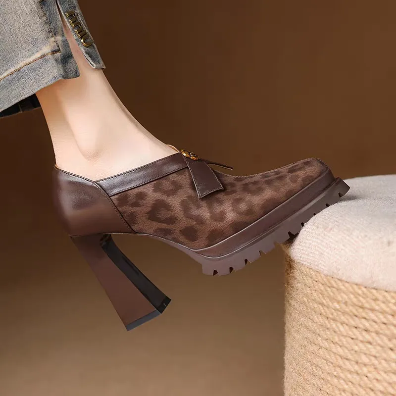 

French Super High Heel Deep Mouth Single Shoes Women's Single Boots 2025 Spring Block Heel Platform Side Zip Heels