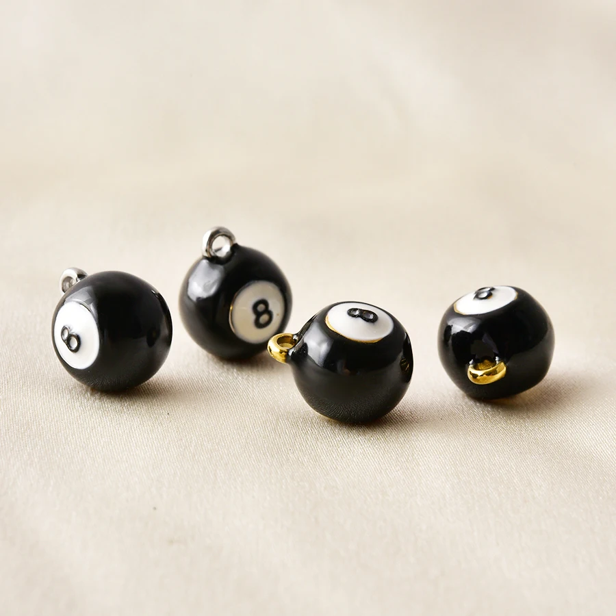 Fashion 7pcs Mini Billiards Black 8 Stainless Steel Charms Funny Cute Table Game Pendant Earring Keychains DIY Jewelry Makings