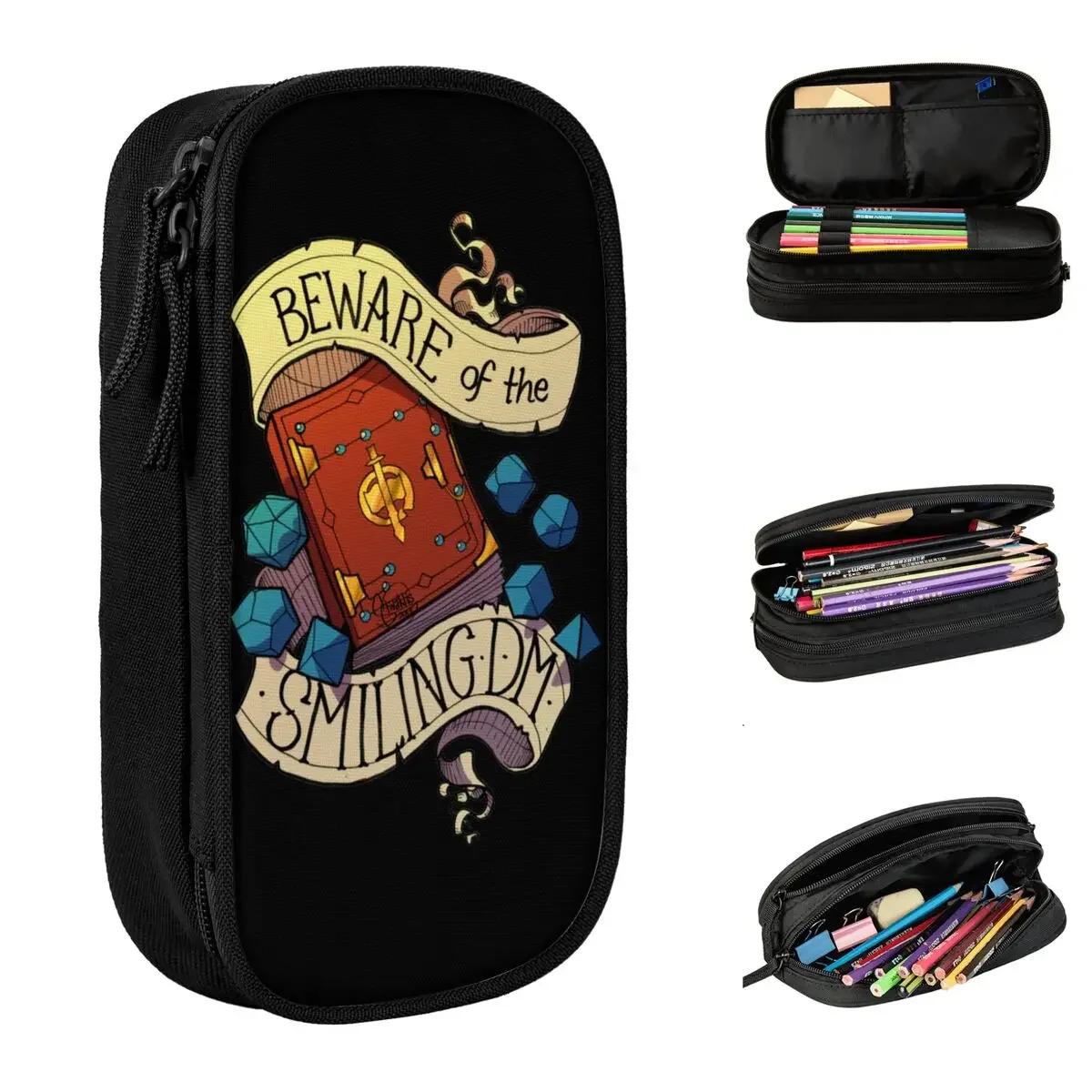 

Dungeon Dragon Pencil Cases Lovely Beware of the Smiling Dungeon Master Pen Pencil Bags Big Capacity Students Gift Pencilcases