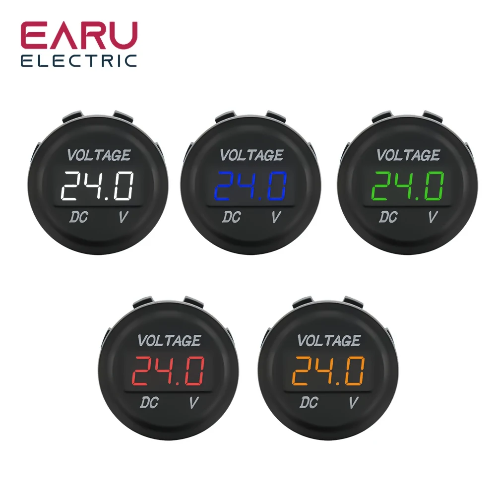DC 5V-48V LED Mini okrągły wodoodporny motorówka Panel motocyklowy cyfrowy woltomierz Tester Monitor wyświetlacz woltomierz