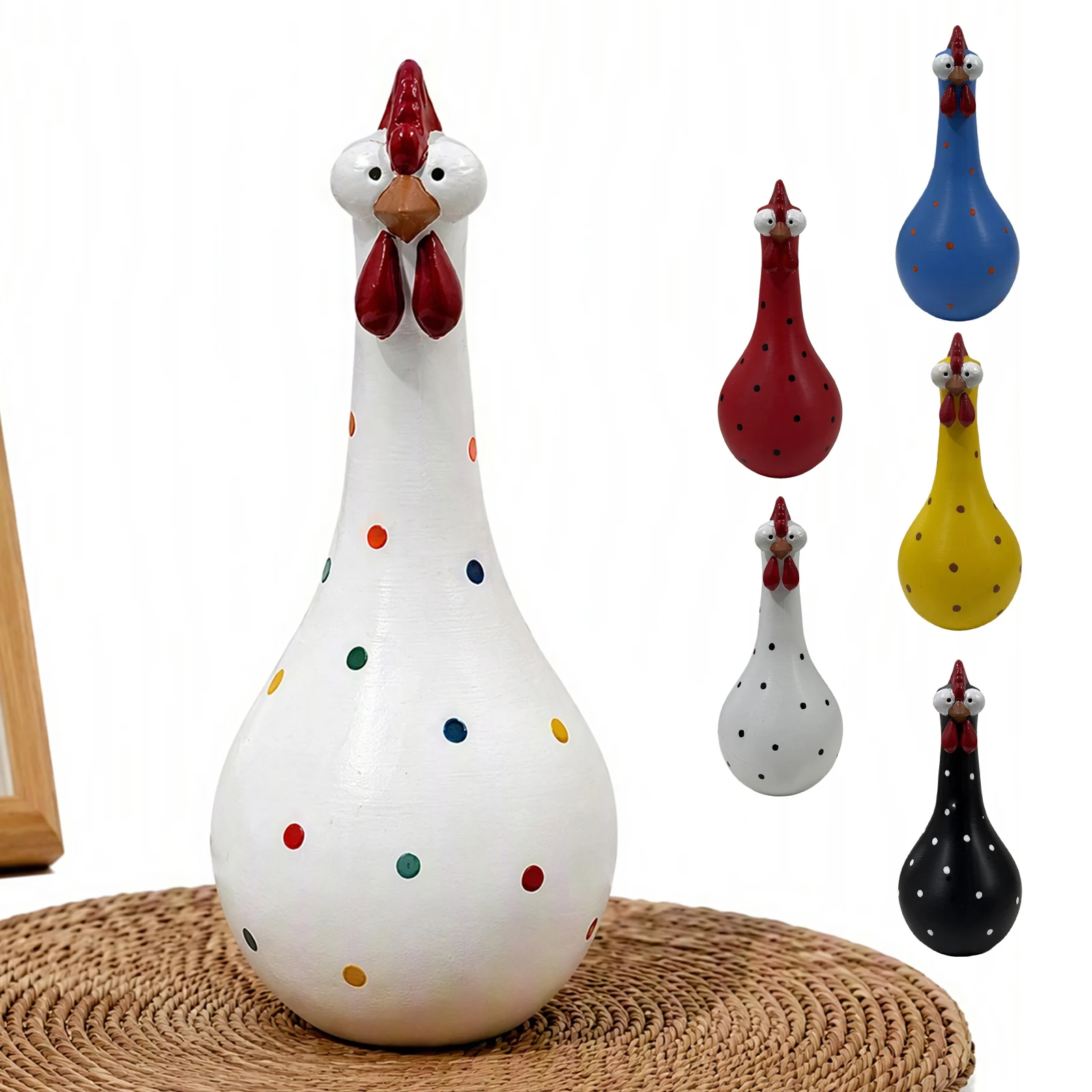 Long-Necked Chick Vase with Colorful Polka Dots Resin Art Rooster Sculpture Decors for Home Desktop Display Florals Arrangement