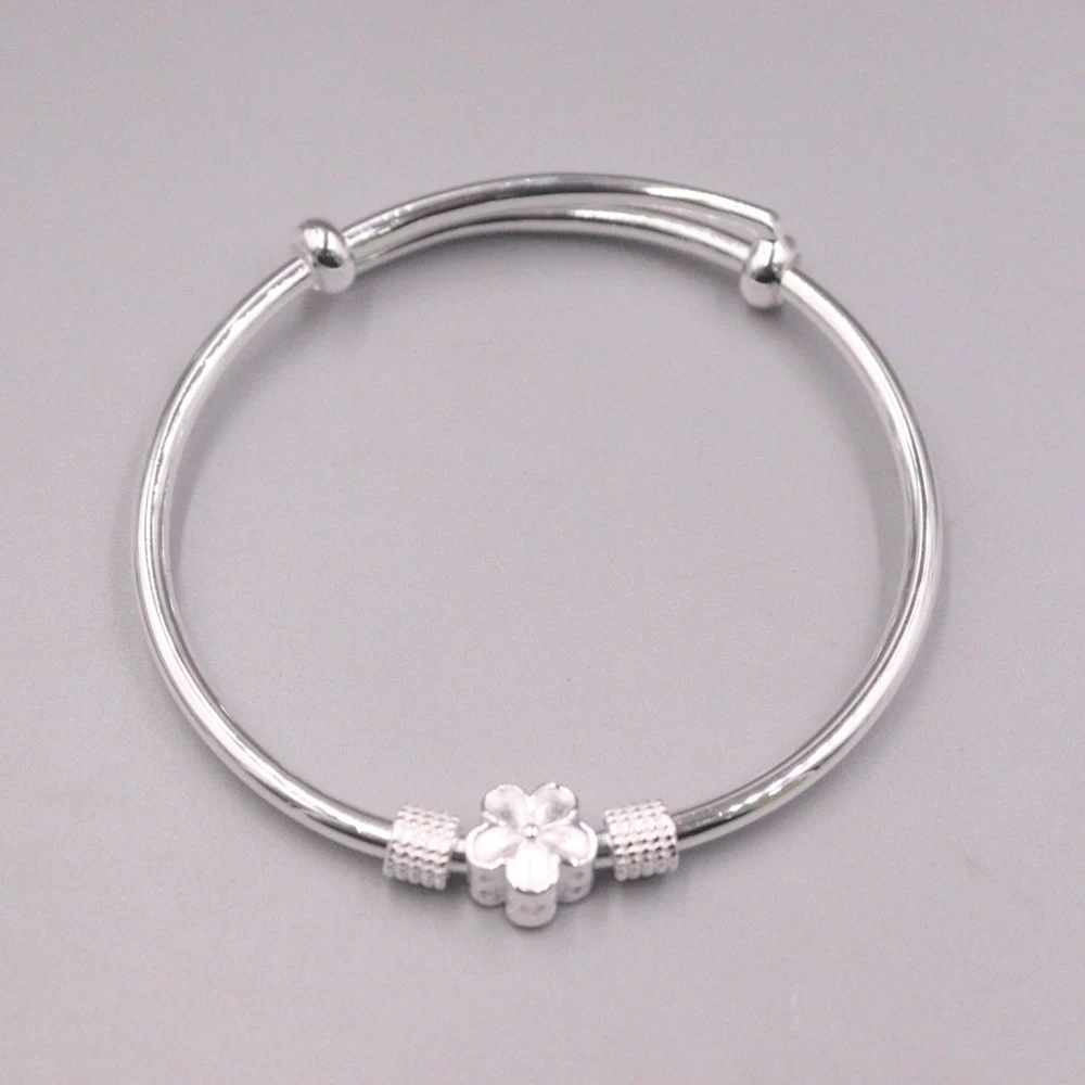 

Real Pure 999 Fine Silver Bangle Women Gift Lucky Flower Bead Push-pull Bracelet 19-20g