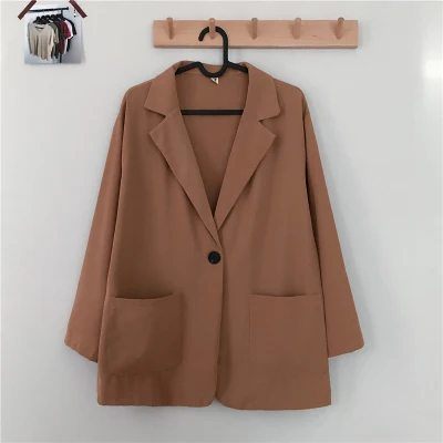 

Casual Woman Blazer Sacks Age-Reducing Shimmer Splied Full-Length Extended Newkorean Hemline X-Long Lazy Ribbons V-Collar