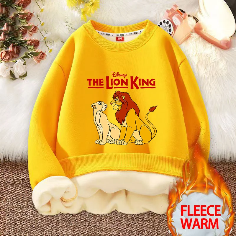 Disney The Lion King Kids Cute Clothes Simba Fleece Sweatshirts Cartoon Movie Graphic Print Warm Fashion Streetwear Party Gifts