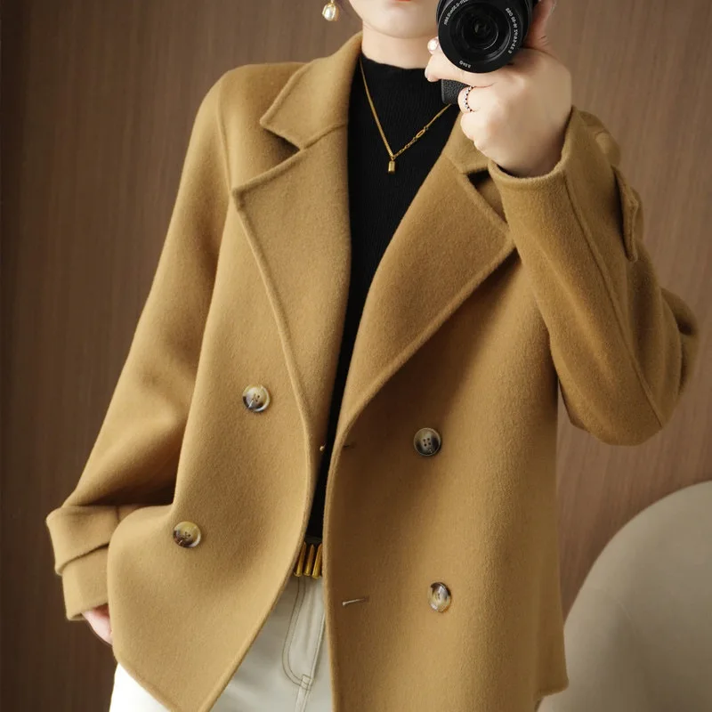 Women's Coat For Autumn And Winter 2024, Small, Loose Fit, Suit Collar, Short Woolen Coat, Trendy