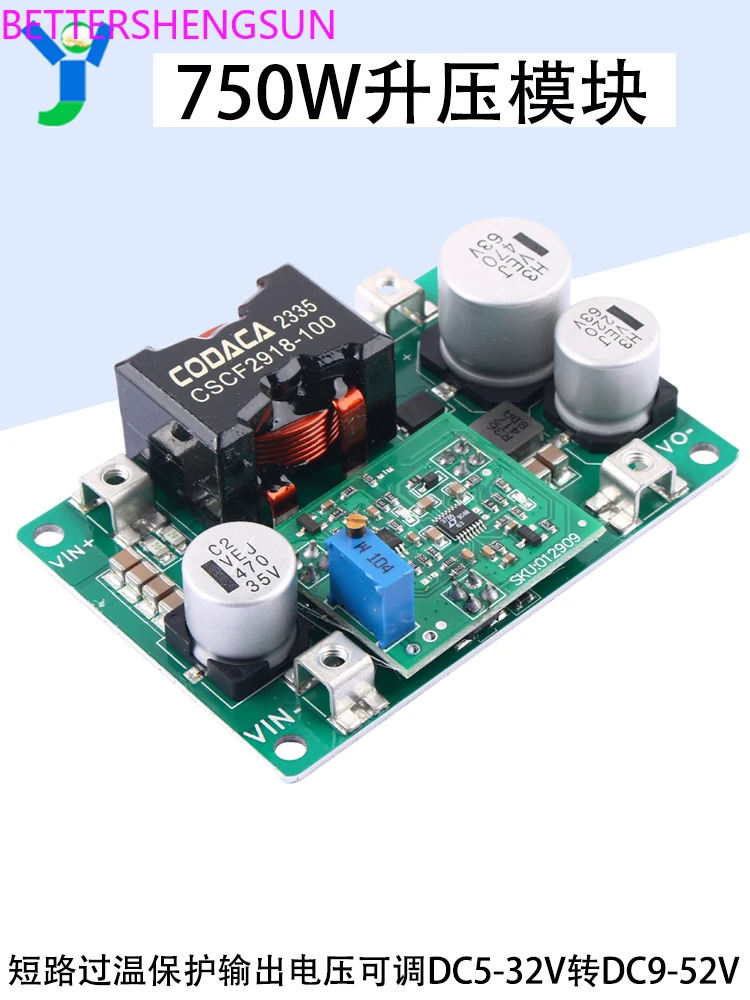 DC-DC Boost Power Module 750W High Power Adjustable Boost Pressure Plate Input 5-32V/18A Output 12-52V