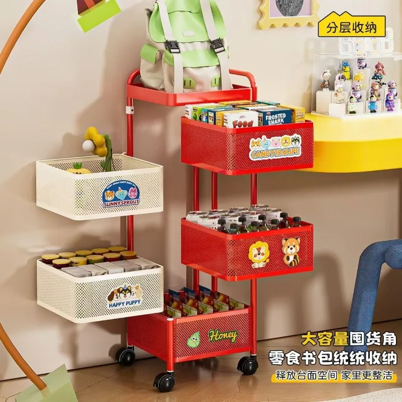 Mobile storage vegetable basket rack saves space household snacks living room toys vegetable basket trolley multi-layer rotation
