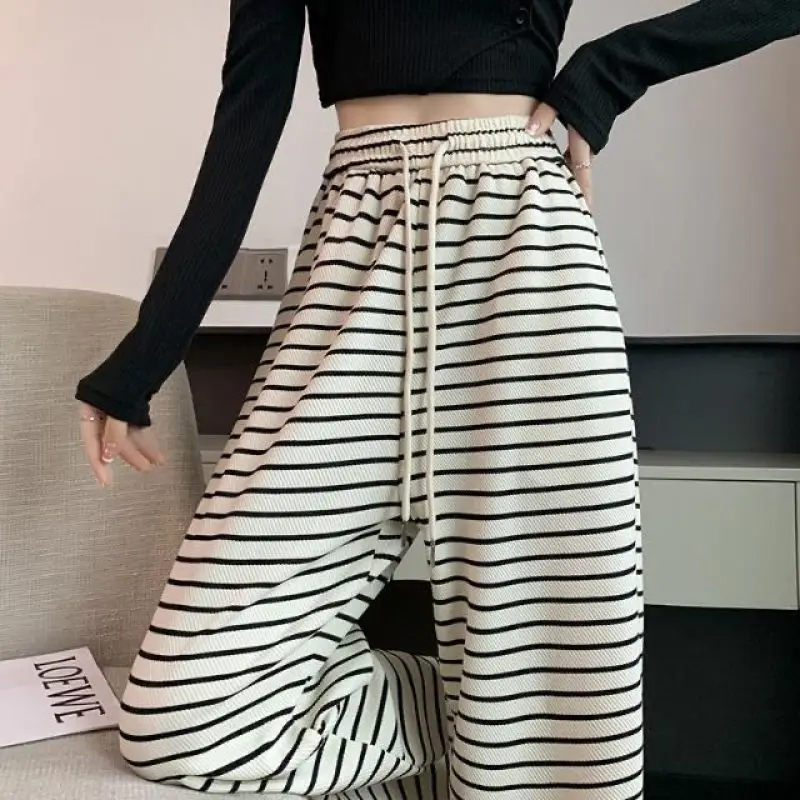 

2024 Summer New Women's High Waist Pants Loose Commuter Casual Striped Straight Leg Pants