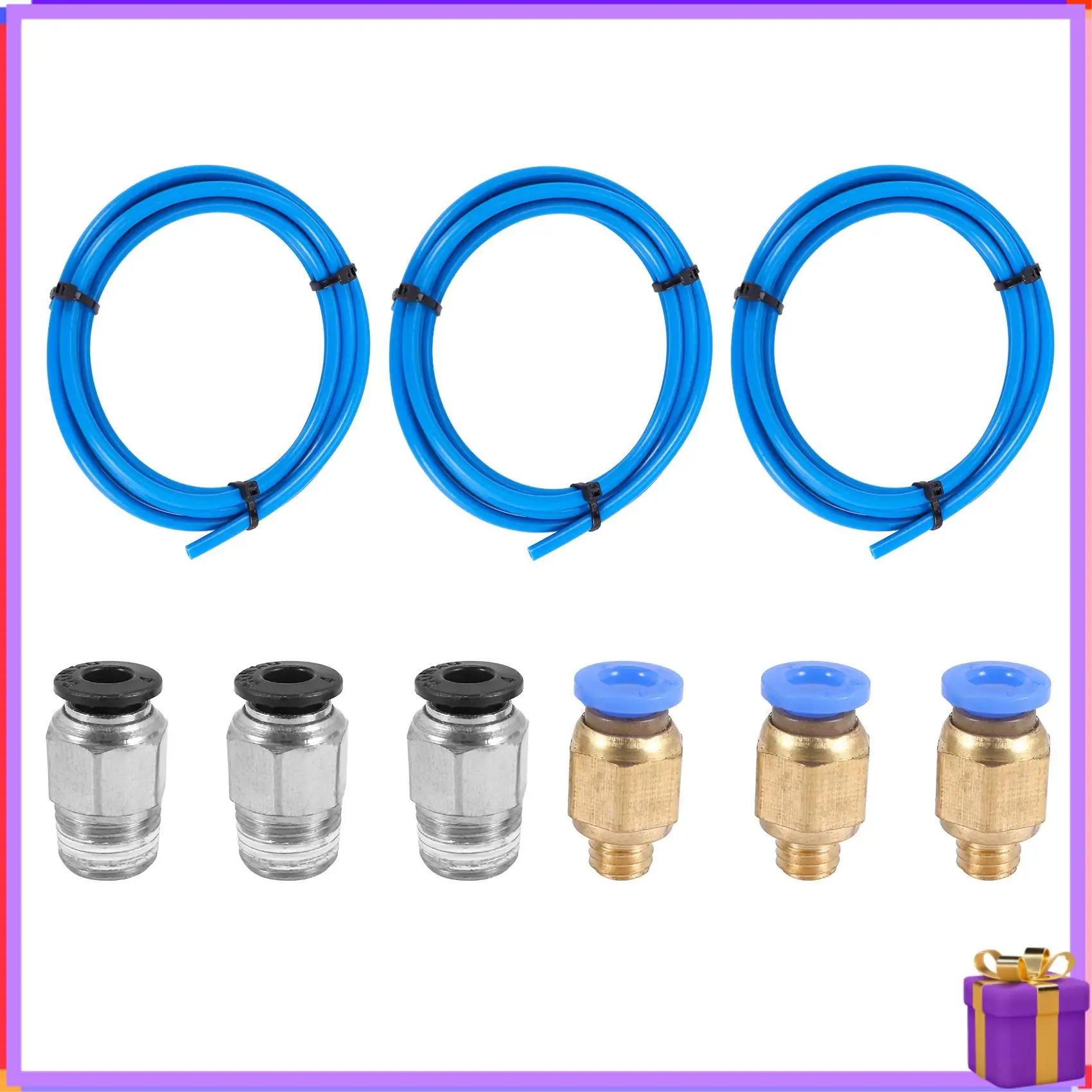 Tubo de ptfe avançado tubo azul ptfe (1,5 metros) com 3 peças de acessórios Pc4-M6 e 3 peças Pc4-M10 macho reto pneumático pefe