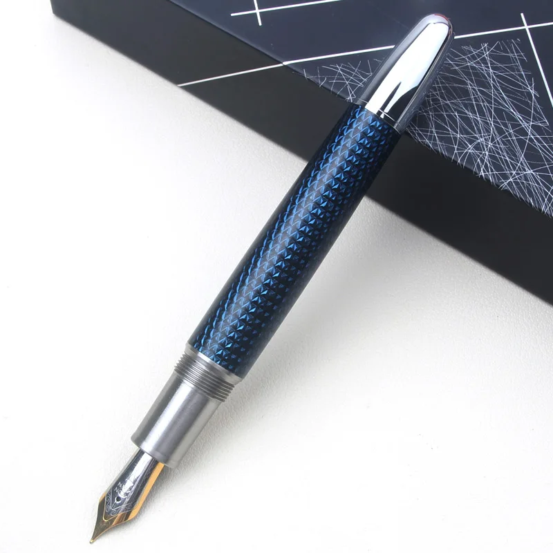 MAJOHN Twilight Blue Collectible Fountain Pen CNC Carved Brass Core Resin Wrap Piston Filling EF/F/Flex Nib Pen Enthusiasts