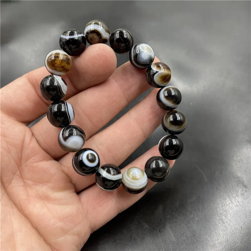 

12mm wrapped agate round bead bracelet for men and women with eyes, sky bead agate bracelet Noble temperament