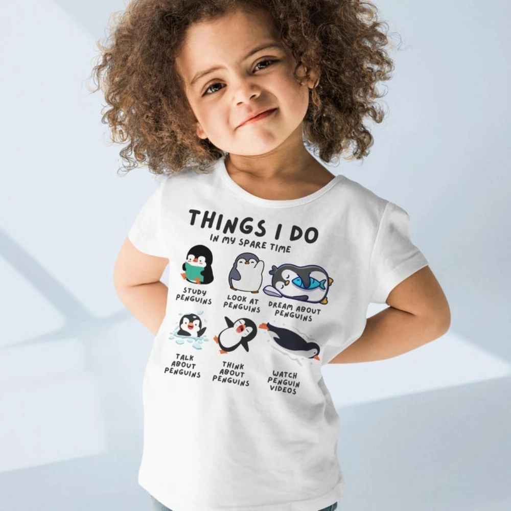 Things I Do in My Spare Time Penguins Graphic Shirt Kids Cotton Tee Cute Kawaii Cartoon Penguin Tshirt Funny Boys and Girls Tops