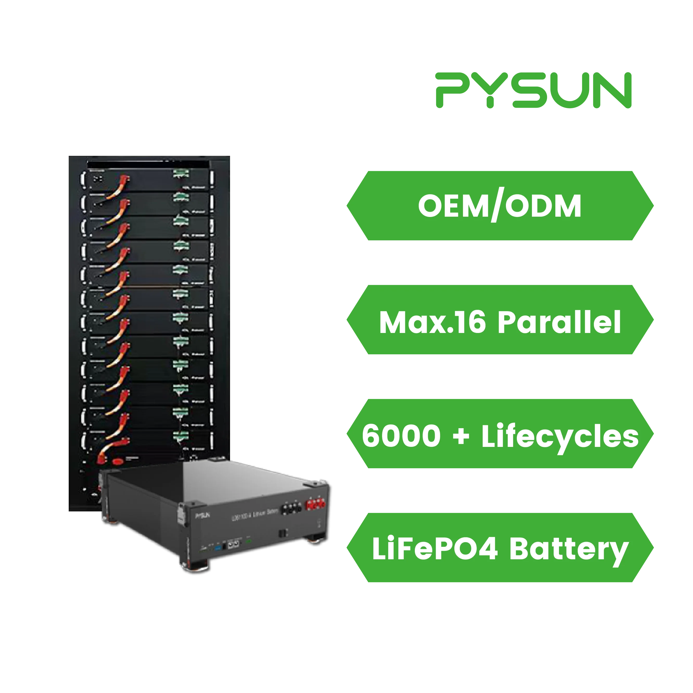 PYSUN 48V 30KW 40KWH 50KW Lifepo4 Prismatic Cells 51.2 Rechargeable Solar Battery Pack for Consumer Electronics Home Appliances