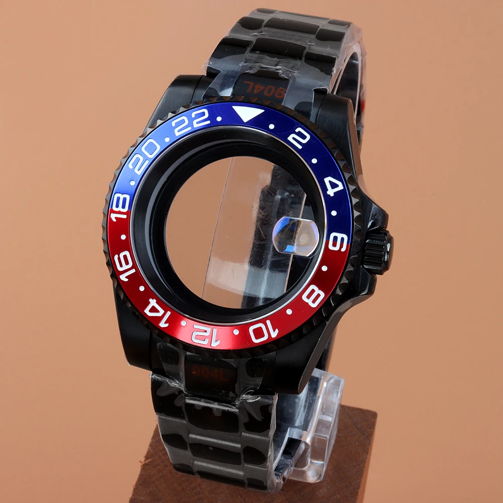 

40mm Black NH35 Watch Case Polish Oyster Bracelet For GMT SUB NH35 NH34 NH36 NH38 Movement 28.5mm Waterproof Yacht-Master Case