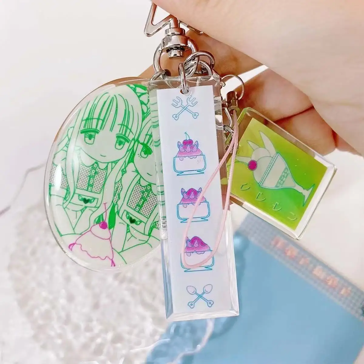 Y2K Kawaii Minimal Line Drawing Cartoon Girl Keychain Sweet Dessert Ice Cream Cake Acrylic Bag Charm for Women Key Chain Jewelry - view 4