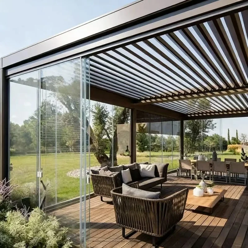 Luxury Aluminum Alloy Powder Coated Pergola-Waterproof Windproof Anti-Eco-Friendly Bioclimatic Weather Resistant Balcony